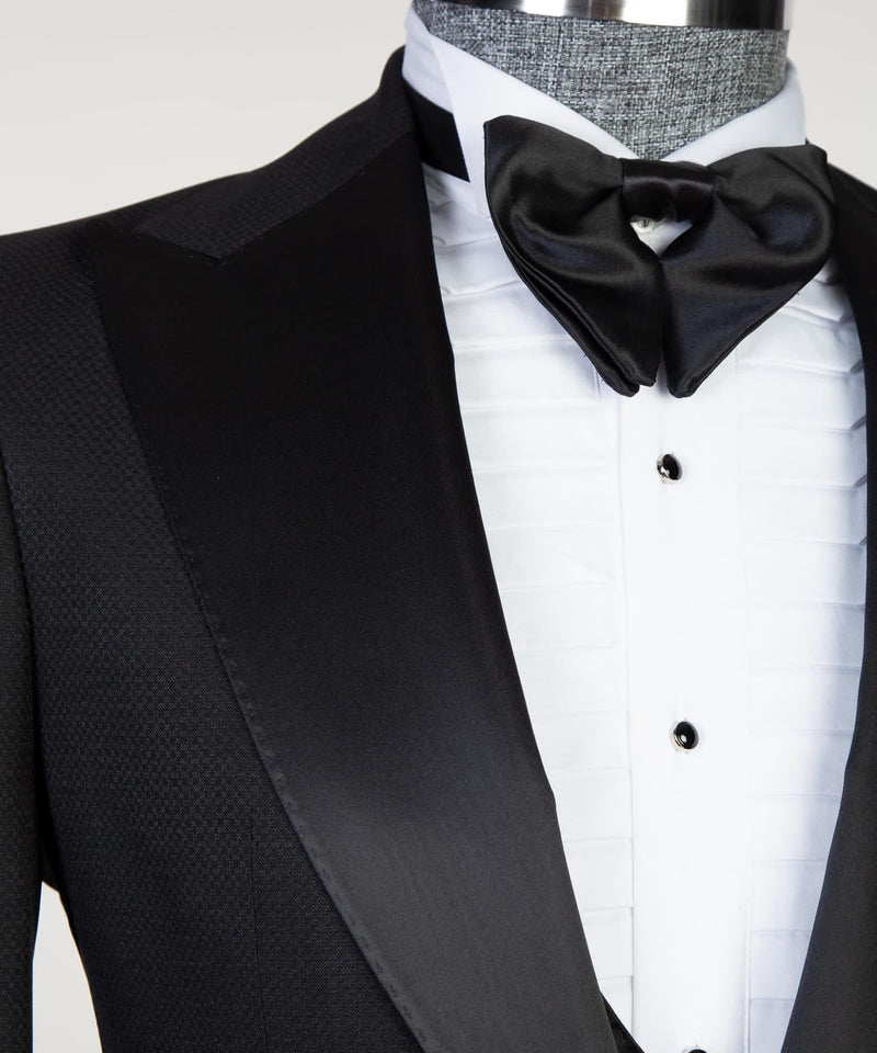 Black Three Pieces Suits With Satin Peaked Lapel - Edmund Hot Sale-Wedding Suits-BallBride