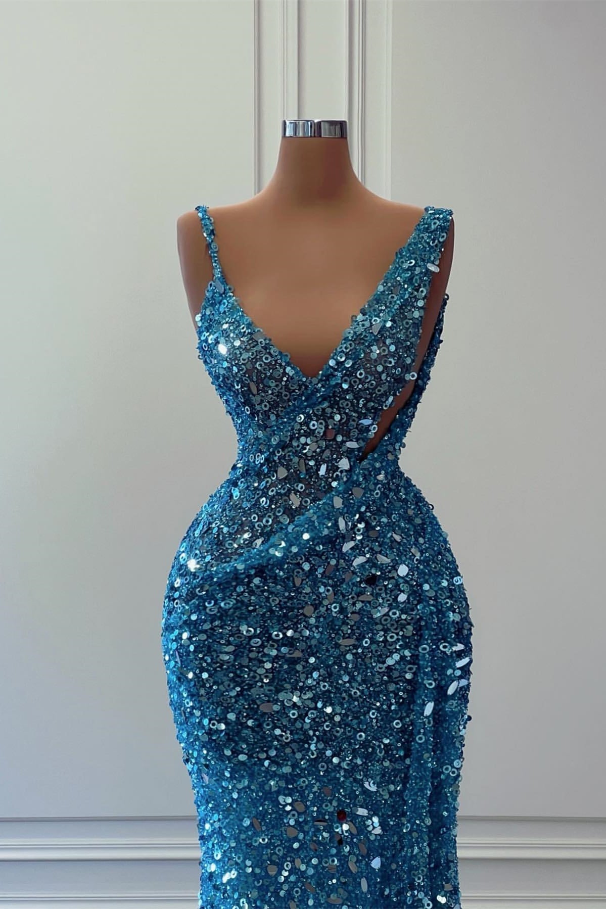 Blue Sequins Long Mermaid Prom Dress for Special Occasions-BallBride