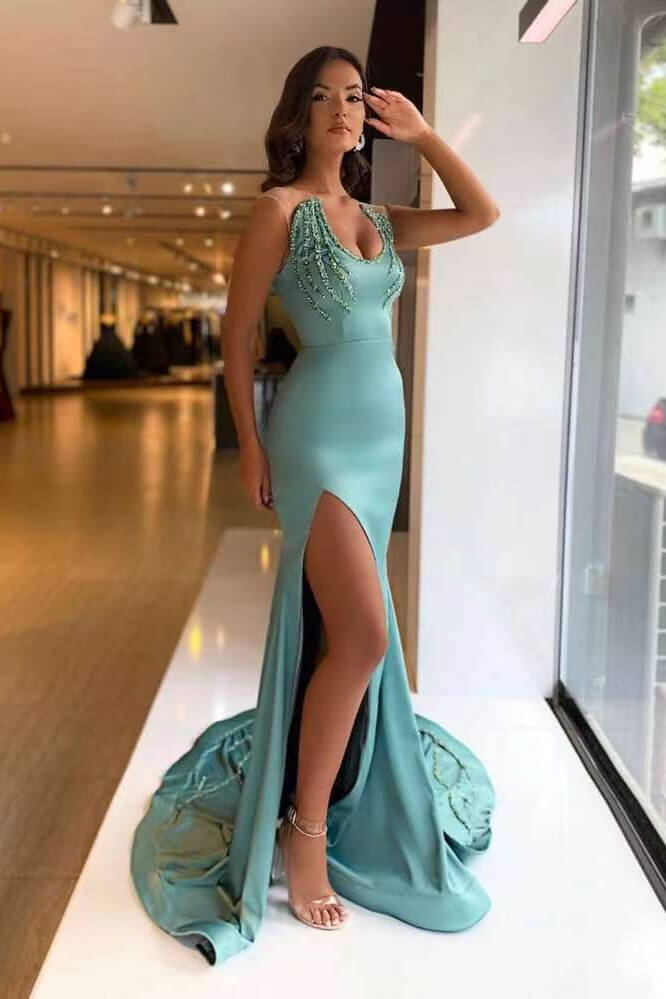 Breathtaking Mermaid Sleeveless Long Prom Dress With Split-BallBride