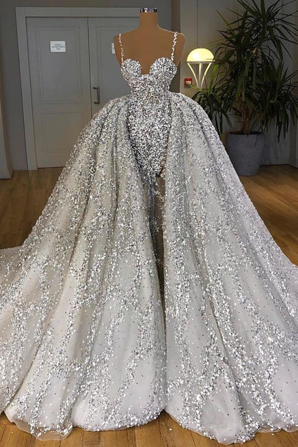 Brilliant Sweetheart Sequins Mermaid Wedding Dress With Ruffles Train-Wedding Dresses-BallBride