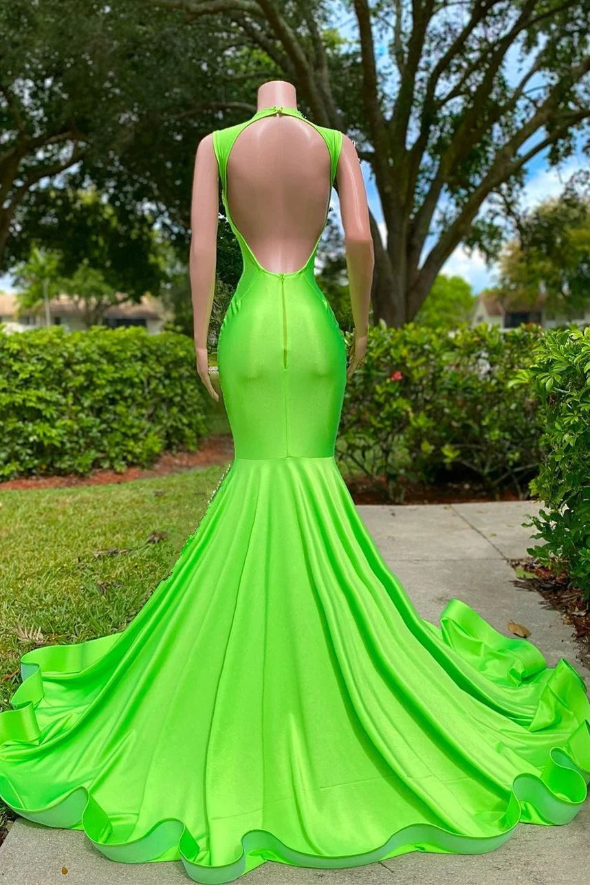 Budget Light Green V-Neck Mermaid Evening Gowns Lng Crystals Online-BallBride