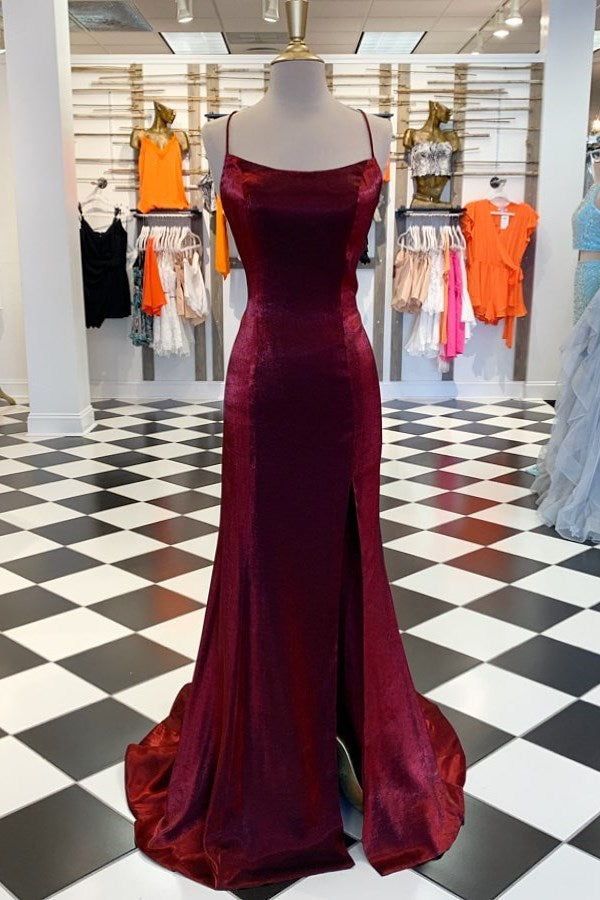 Burgundy Strapless Mermaid Evening Dress with Split Detail-Evening Dresses-BallBride