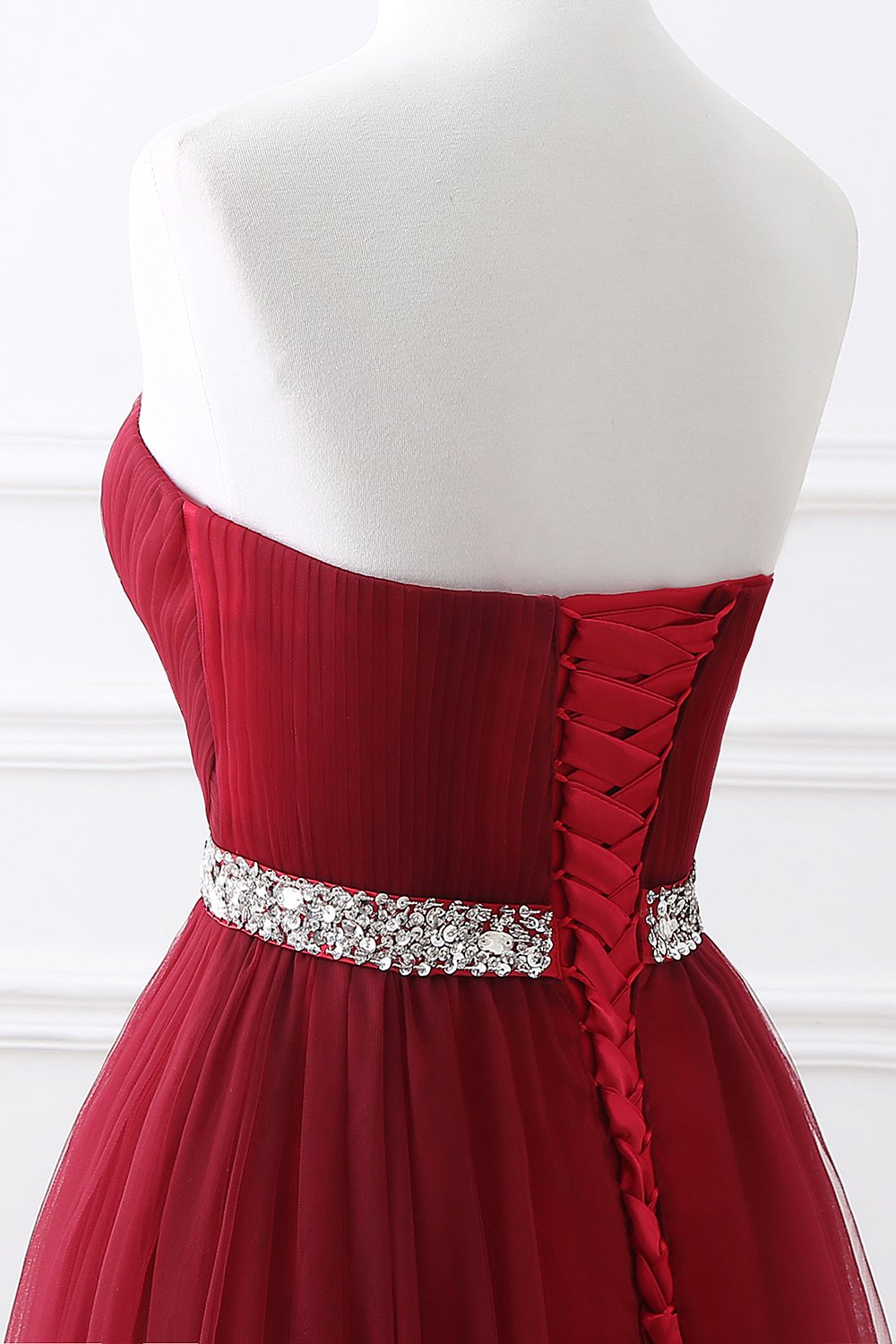 Burgundy Sweetheart Tulle Long Prom Dress with Crystal Accent-Occasion Dress-BallBride