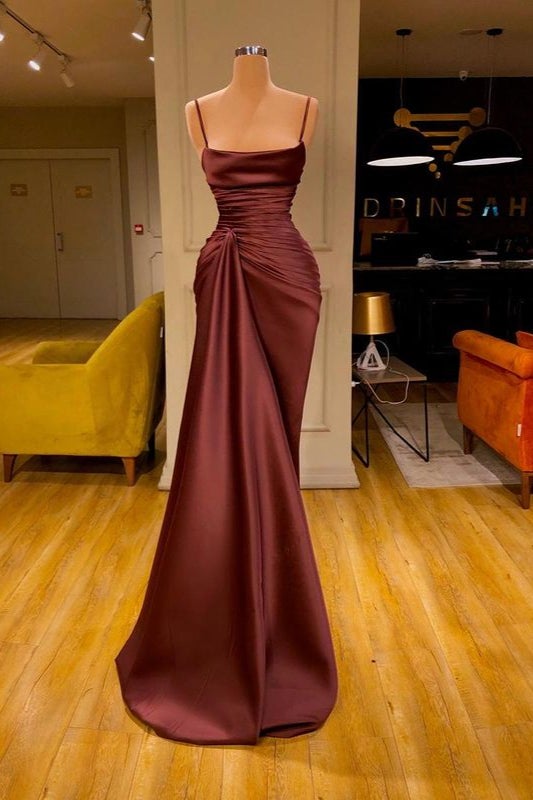 Cabernet Mermaid Prom Dress with Spaghetti-Straps and Ruffles-BallBride