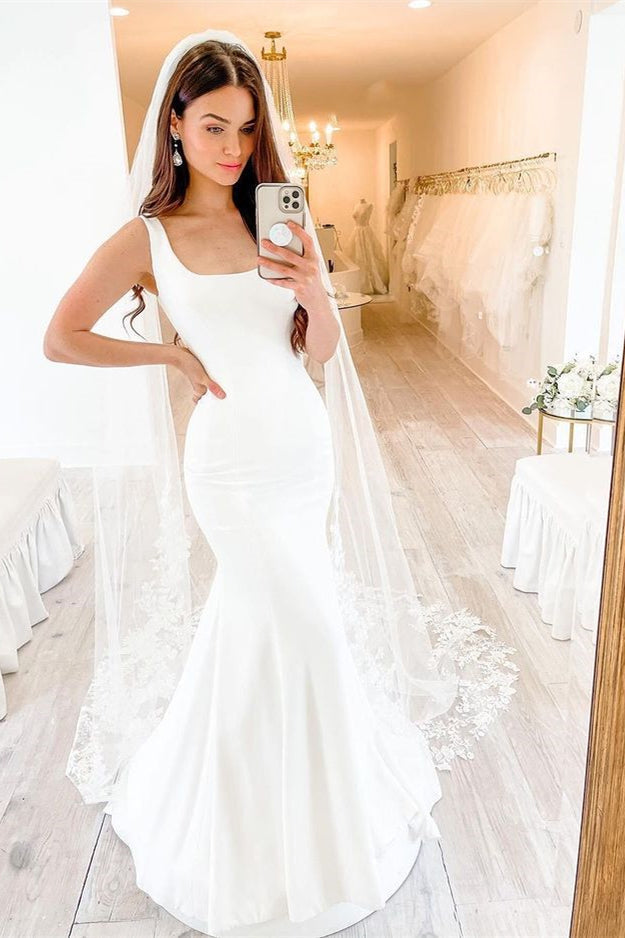 Charmeuse Sleeveless Mermaid Wedding Dress for Square Shape-Wedding Dresses-BallBride