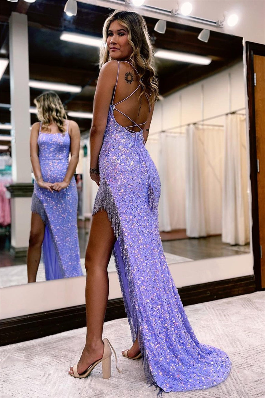 Charming Lilac Mermaid Prom Dress with Sequins Pearls and Tassels-Occasion Dress-BallBride