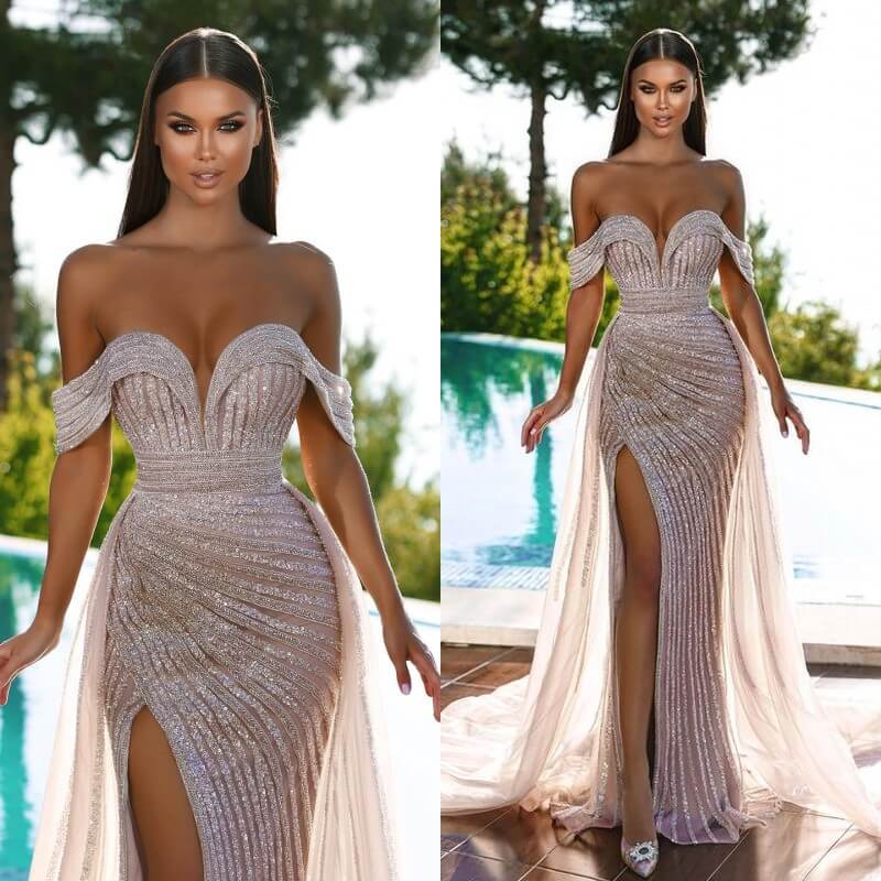 Charming Off-the-Shoulder Mermaid Prom Dress with Beadings and Ruffles-Occasion Dress-BallBride