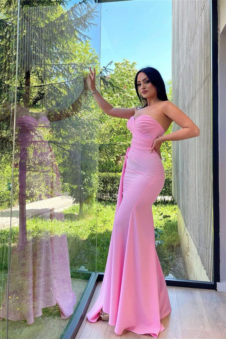 Charming Pink Sweetheart Mermaid Prom Dress With Slit and Ruffle-Occasion Dress-BallBride