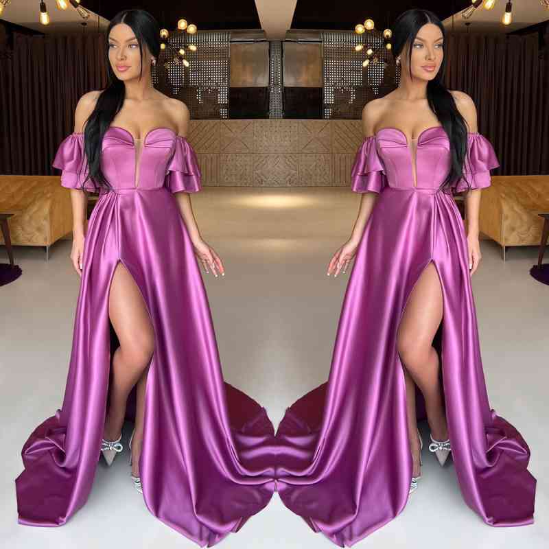 Charming Purple Off-the-Shoulder Long Prom Dress Split Sweetheart On Sale-Occasion Dress-BallBride