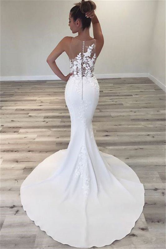 Charming Sleeveless Long Mermaid Wedding Dress With Appliques-Wedding Dresses-BallBride