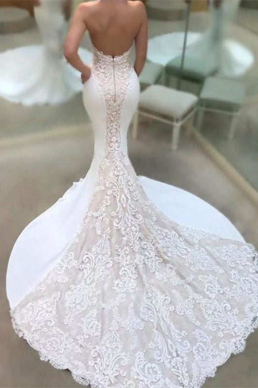 Charming Sweetheart Mermaid Wedding Dress with Lace Appliques-Wedding Dresses-BallBride