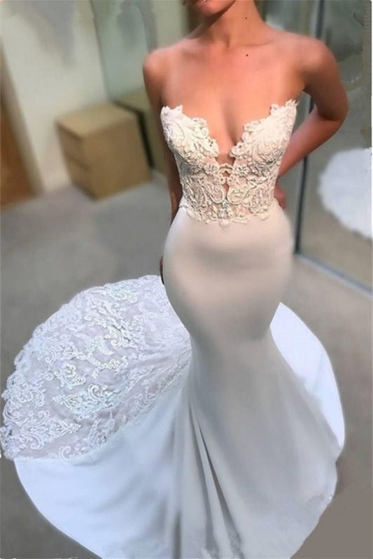 Charming Sweetheart Mermaid Wedding Dress with Lace Appliques-Wedding Dresses-BallBride