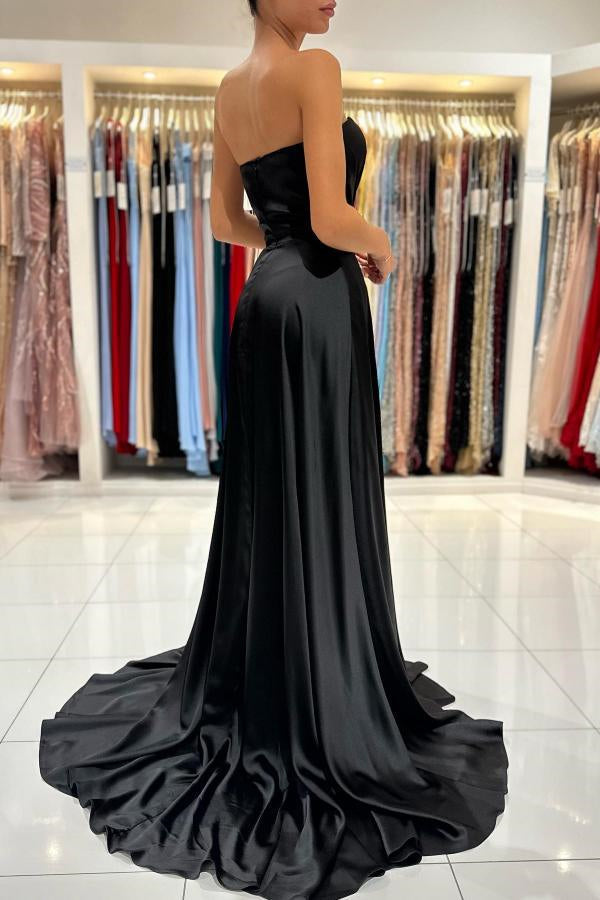 Chic Black Sweetheart Long Prom Dress with Split Zipper Back-Occasion Dress-BallBride