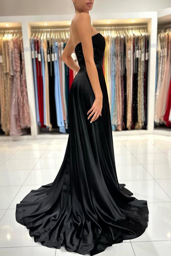 Chic Black Sweetheart Long Prom Dress with Split Zipper Back-Occasion Dress-BallBride