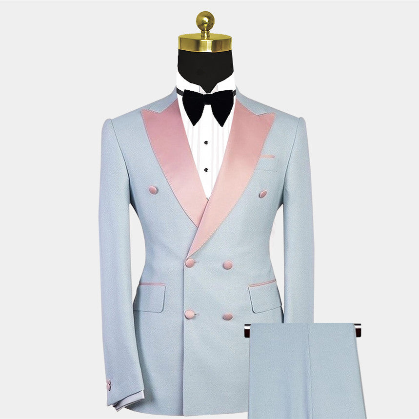 Chic Double Breasted Wedding Suit For Men With Peaked Lapel-Wedding Suits-BallBride