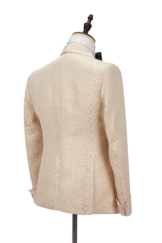 Chic Jacquard Shawl Lapel Slim Wedding Tuxedo in Champagne-Wedding Suits-BallBride