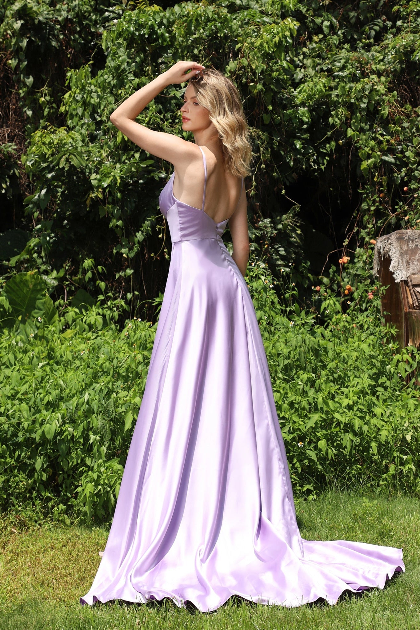 Chic Lilac Prom Dress - V-Neck, Sleeveless, Long Spaghetti-Straps-Occasion Dress-BallBride