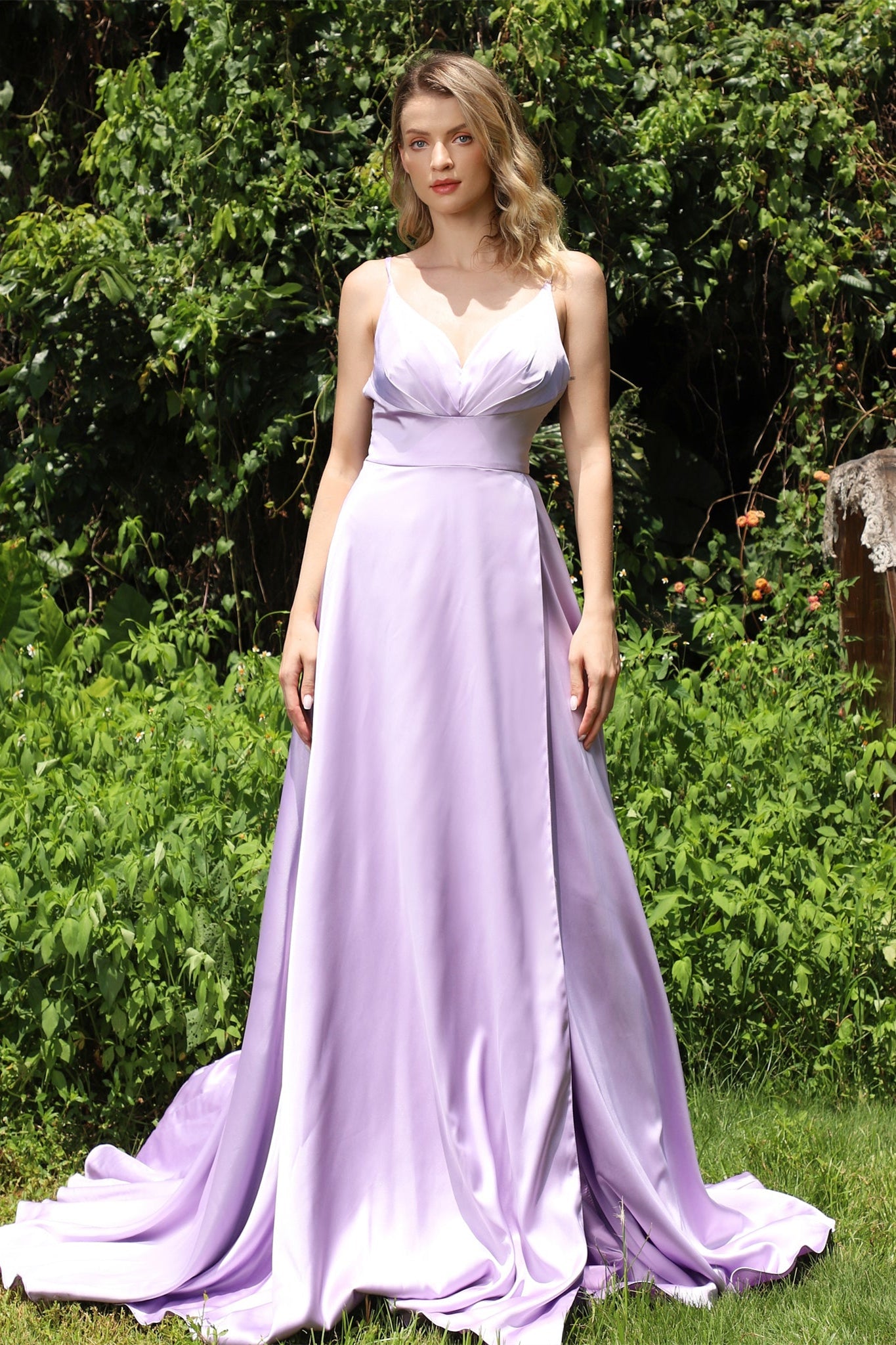 Chic Lilac Prom Dress - V-Neck, Sleeveless, Long Spaghetti-Straps-Occasion Dress-BallBride