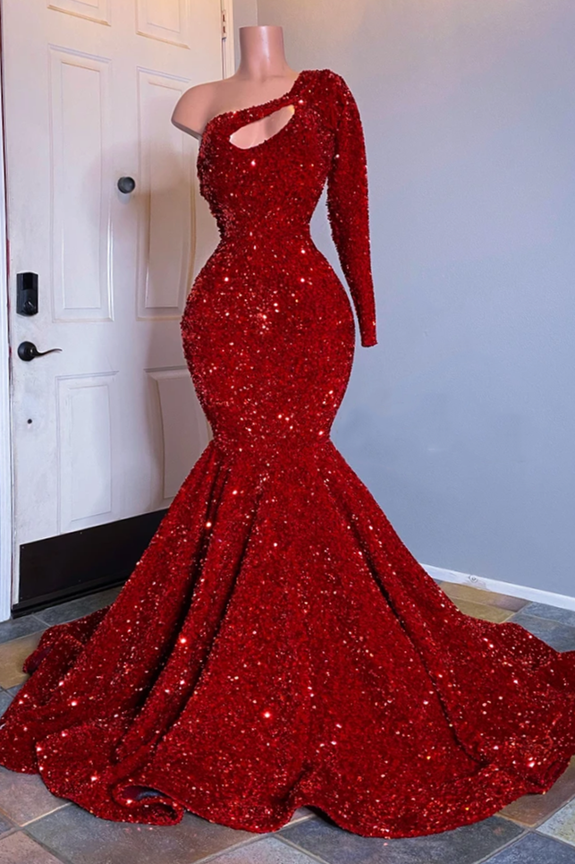 Chic Long Sleeves Sequins Mermaid Prom Dress Evening Gown-Occasion Dress-BallBride