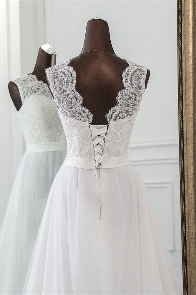 Chic Long Wedding Dress with Lace Appliques-Wedding Dresses-BallBride