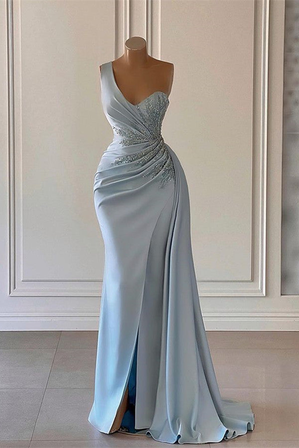 Chic One Shoulder Evening Dress - Mermaid Split With Beads-Occasion Dress-BallBride