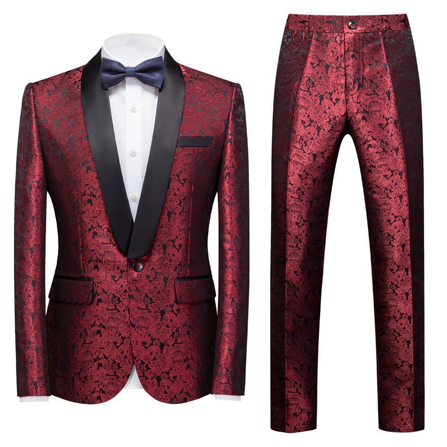 Chic Ruby Slim Fit Jacquard Shawl Lapel Wedding Suit For Men-Wedding Suits-BallBride