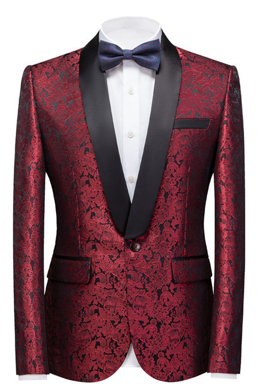 Chic Ruby Slim Fit Jacquard Shawl Lapel Wedding Suit For Men-Wedding Suits-BallBride