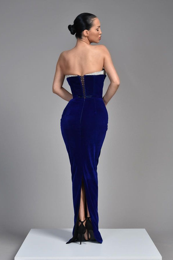 Chic V-Neck Sleeveless Mermaid Royal Blue Velvet Prom Dress-Occasion Dress-BallBride