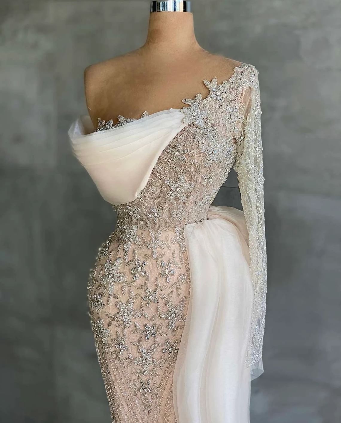 Chic White Mermaid Prom Dress with Appliques and Beaded Long Sleeves-BallBride