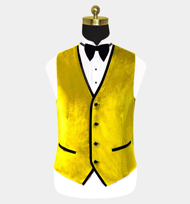 Chic Yellow Velvet Three Piece Slim Fit Tuxedo for Men-Wedding Suits-BallBride