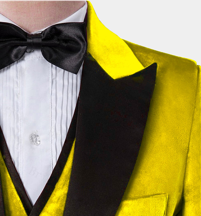 Chic Yellow Velvet Three Piece Slim Fit Tuxedo for Men-Wedding Suits-BallBride