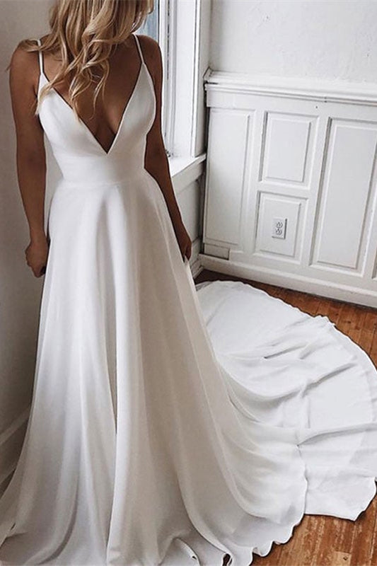 Chiffon Lace Wedding Dress with Spaghetti-Straps-Wedding Dresses-BallBride