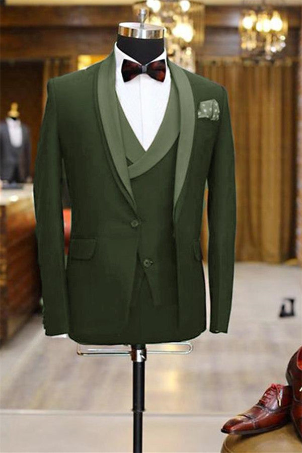 Classic 3-Piece Men's Prom Dress Suits Olive Green Shawl Lapel-Business & Formal Suits-BallBride