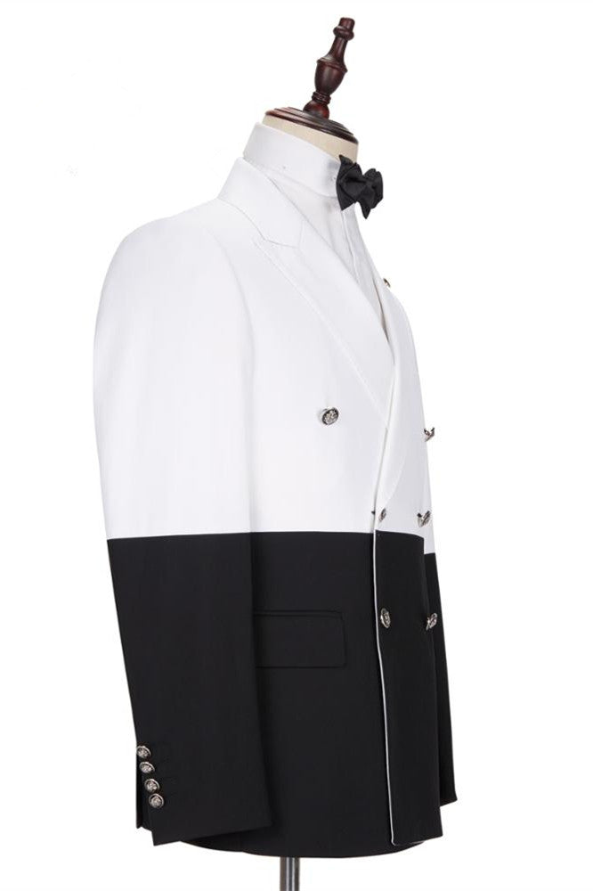 Classic Bespoke White & Black Wedding Blazer for Groom with Double Breasted-Prom Suits-BallBride