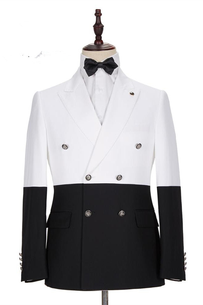 Classic Bespoke White & Black Wedding Blazer for Groom with Double Breasted-Prom Suits-BallBride