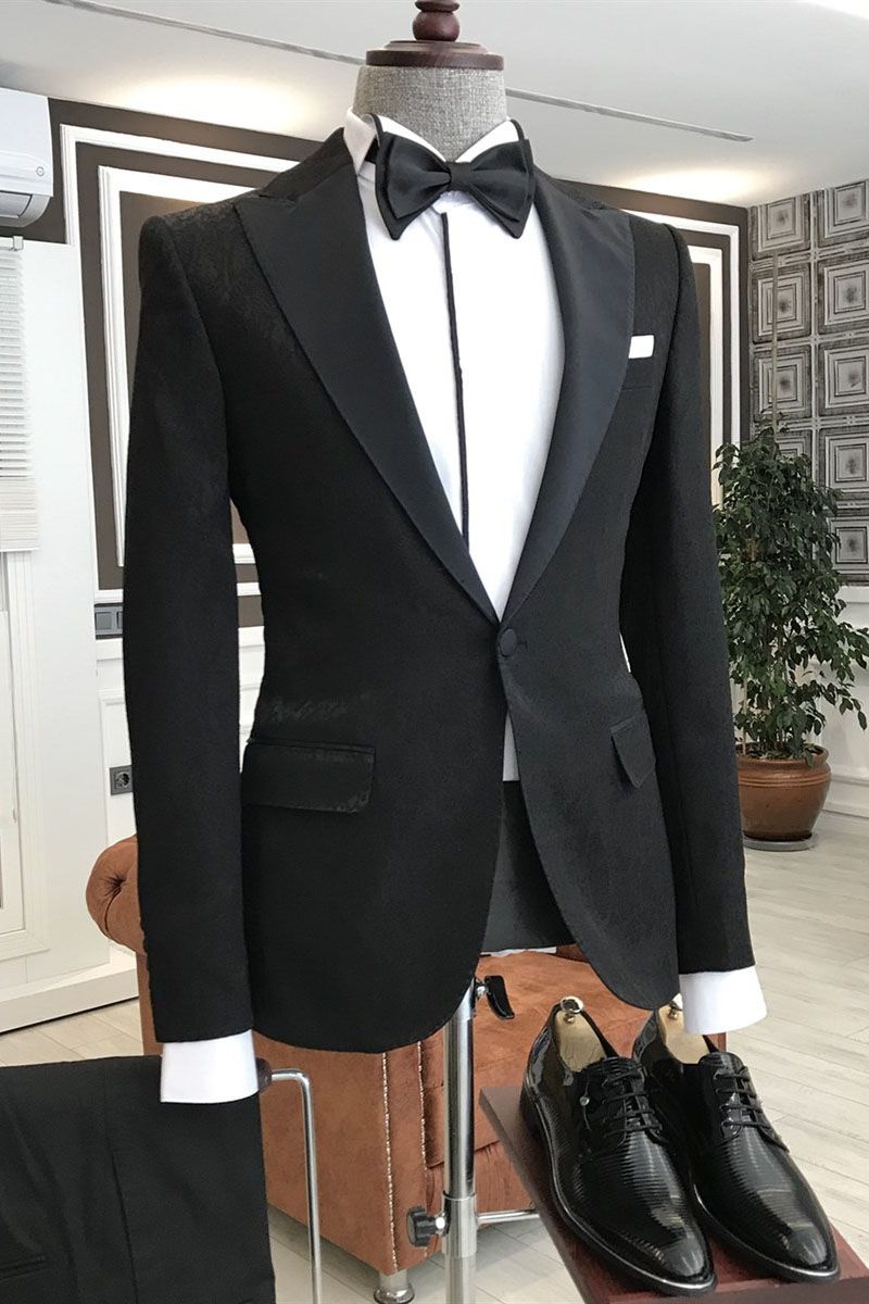 Classic Best Fited Black Peaked Lapel Wedding Blazer for Groom-Prom Suits-BallBride