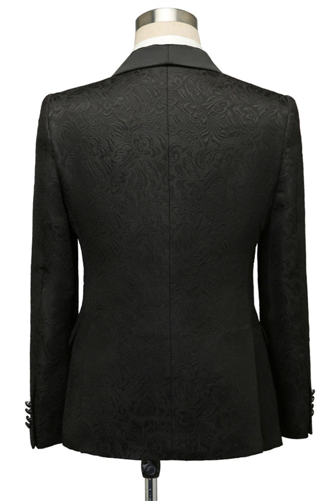 Classic Black Jacquard Shawl Lapel Wedding Suit For Men-Wedding Suits-BallBride