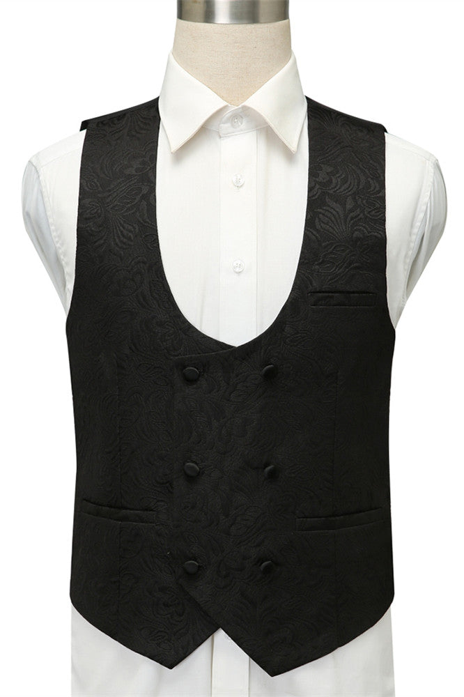 Classic Black Jacquard Shawl Lapel Wedding Suit For Men-Wedding Suits-BallBride