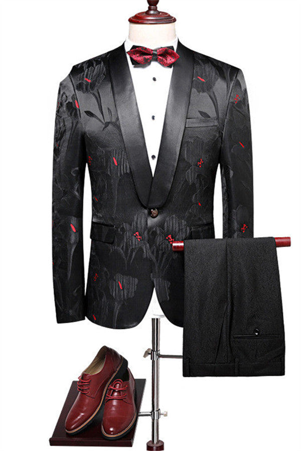 Classic Black Jacquard Short Fit Prom Suit for Men-Business & Formal Suits-BallBride