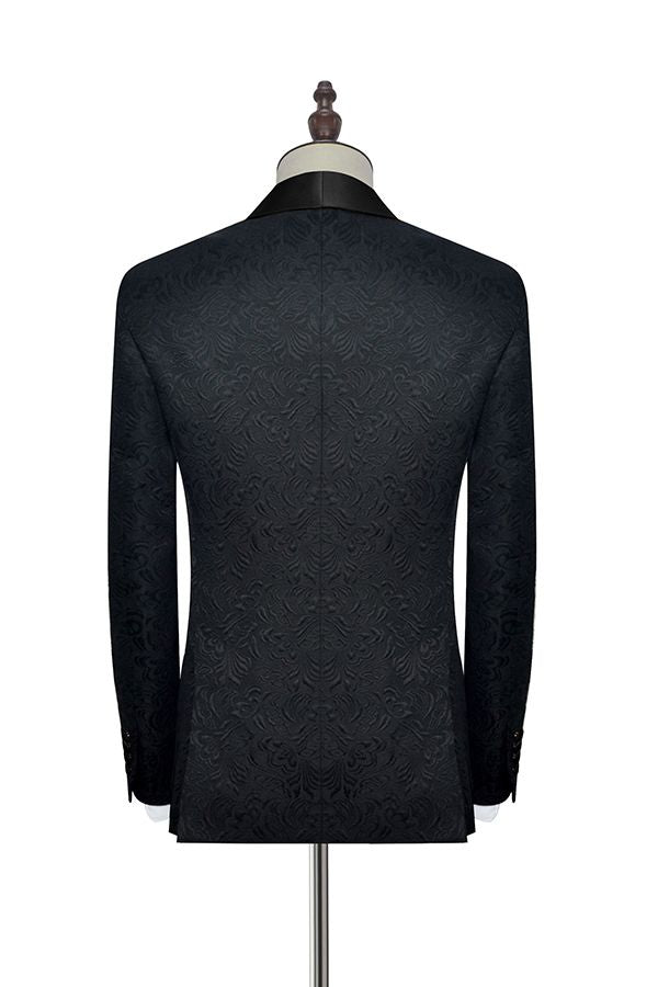Classic Black Jacquard Tuxedo for Men | Shawl Lapel Silk One Button Wedding Suits-Wedding Suits-BallBride