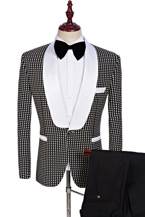Classic Black & White Dot Shawl Lapel Prom Wear for Men & Women-Business & Formal Suits-BallBride