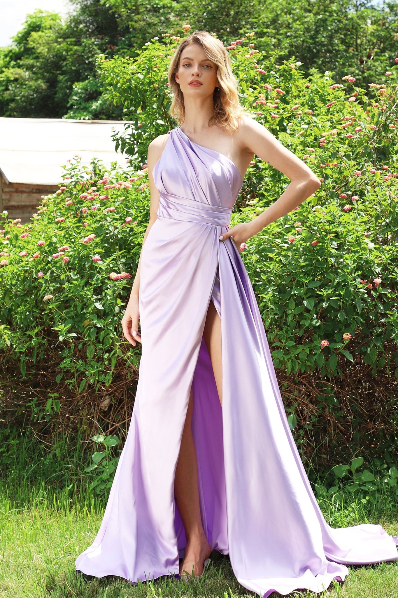 Classic One Shoulder Slit Prom Dress - Sleeveless & Pleated-Occasion Dress-BallBride