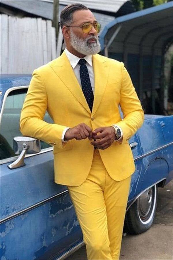 Classic Party Prom Yellow Suit For Man With Peaked Lapel-Prom Suits-BallBride