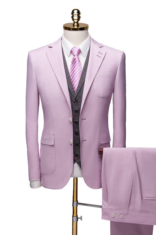 Classic Purple Three-Piece Notched Collar Wedding Suit-Wedding Suits-BallBride