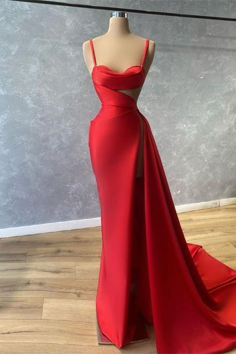 Classic Red Mermaid Prom Dress with Ruffles and Spaghetti-Straps-Occasion Dress-BallBride