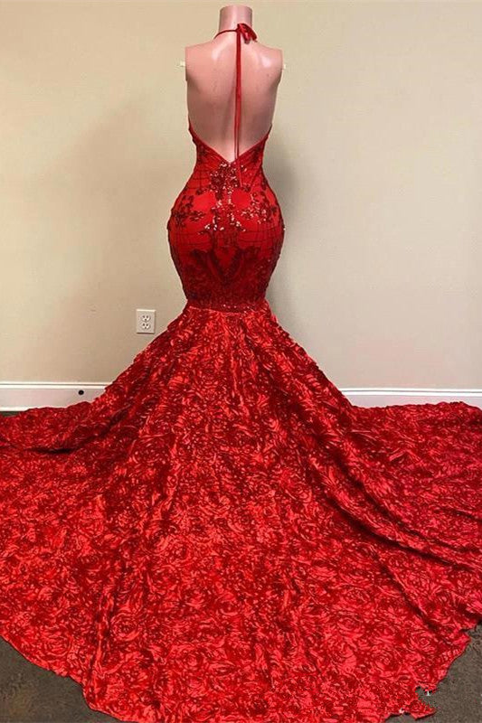 Classic Red Prom Dress with Spaghetti-Straps and Sequins Flowers Bottom-Occasion Dress-BallBride