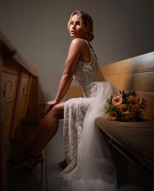 ClassicHalter Lace Mermaid Wedding Dress with Slit Ruffles-Wedding Dresses-BallBride