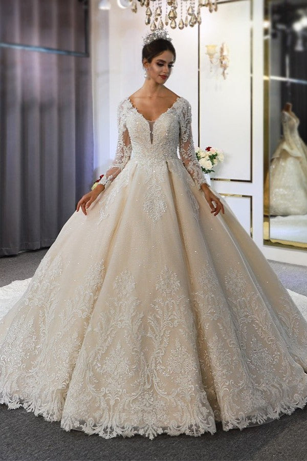 Classy A-Line Sweetheart Wedding Dress with Appliques Lace Sequins-Wedding Dresses-BallBride