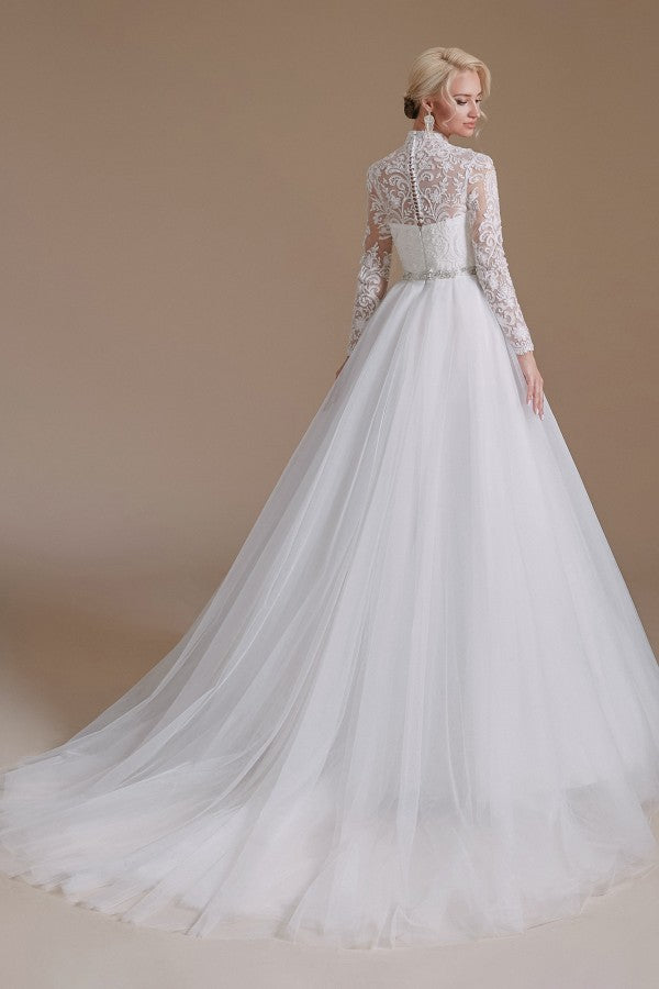 Classy and Elegant Long Sleeves Wedding Dress with Tulle Lace-Wedding Dresses-BallBride