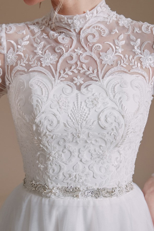 Classy and Elegant Long Sleeves Wedding Dress with Tulle Lace-Wedding Dresses-BallBride